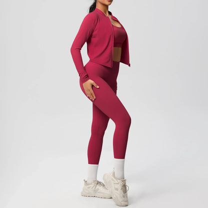 3pcs Sportswear Yoga Set Gym Sports Bra Zipper Jacket Leggings Clothes Sportswear Yoga Suits For Women Fitness Set Tracksuit