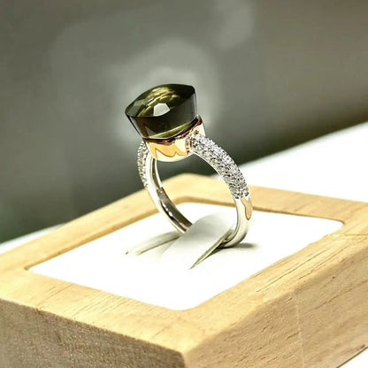 10.6mm S925 Ring Silver Rose Gold Metal 32 Colors Candy Style Zircon Crystal Ring for Women Fine Jewelry Party Gift Trendy Ring