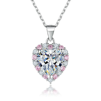 Pink Heart Moissanite Necklace Earring Set 2ct with Certificate Passed Diamond Test Women Jewelry Gift S925 Silver
