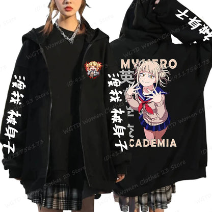 Hot Anime Himiko Toga Anime Print Zipper Hoodies For Women/Men Fashion Streetwear Hooded Pullovers Long Sleeve Zip Sweatshirts