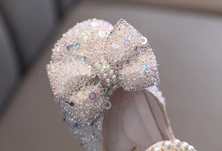 Toddler Girl's Princess Shoes Sequins Lace Bowknot 21-36 Children Mary Janes Three Colors Luxury Trendy Party Kids Shoes Flats