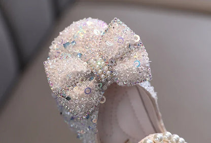Toddler Girl's Princess Shoes Sequins Lace Bowknot 21-36 Children Mary Janes Three Colors Luxury Trendy Party Kids Shoes Flats