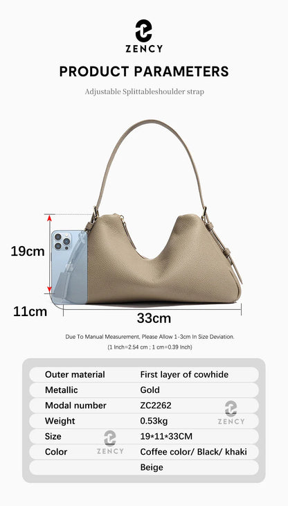 Genuine Leather Satchel Bags For Women Simple Fashion Ladies Underarm Handbag Large Capacity Shoulder Bag 2025 New