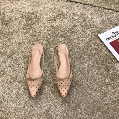 Sandals Women Flat Baotou  Mesh Breathable Bow-knot Sandalias Fashion Summer Low Heels Pointed Shoes Female