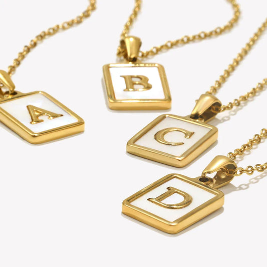 Minimalist Mother of Pearl Shell Stainless Steel Tarnish Free Initial Necklace Gold Plated Letter Necklace for Women
