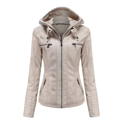 Women’s hooded jacket coat set, detachable design, faux leather, spring autumn, regular fit, L–XXL