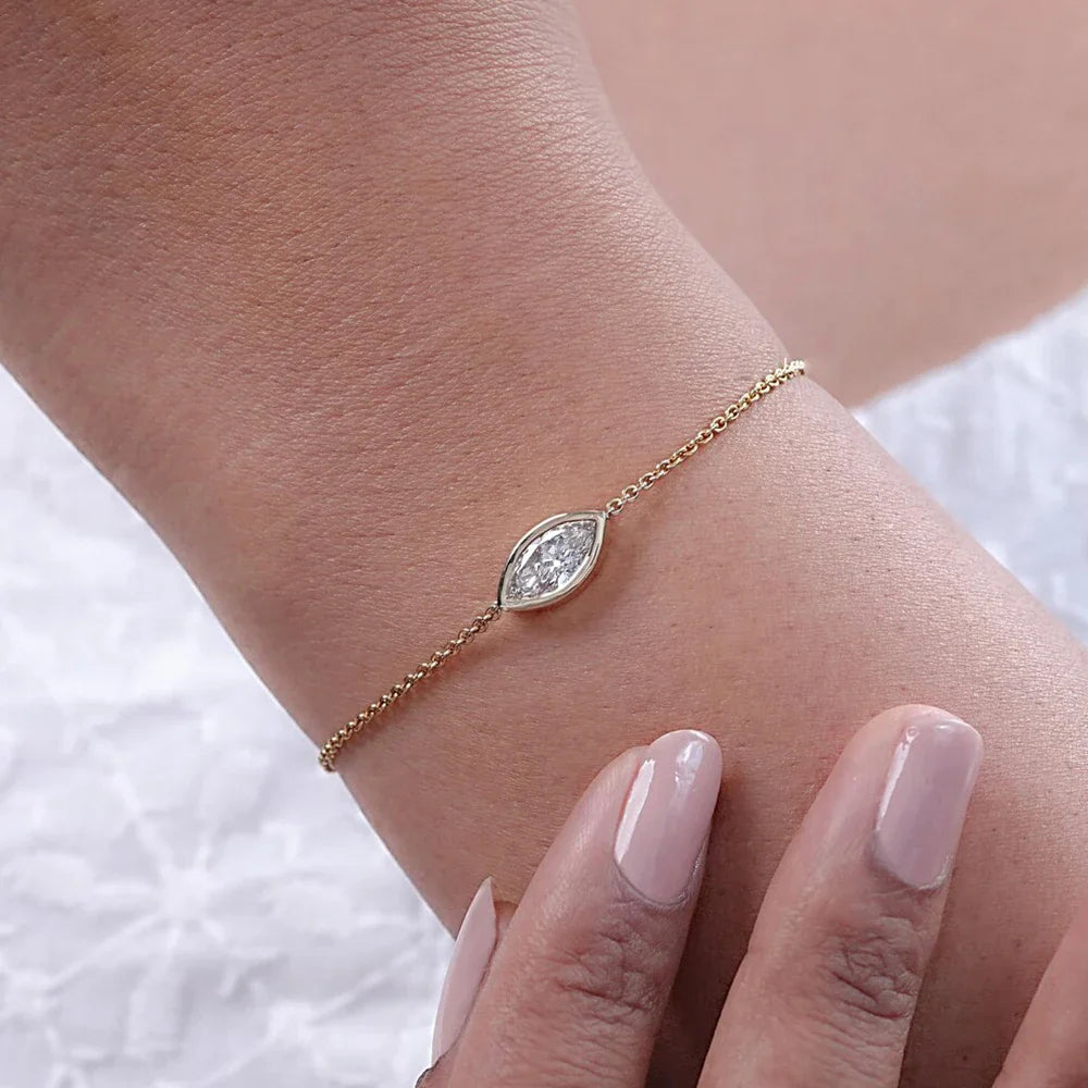 1/2Carat Bezel Set Solitaire Moissanite Diamond Bracelet for Women 925 Silver Marquise/Pear/Oval/Radiant Cut Diamond Hand Chain