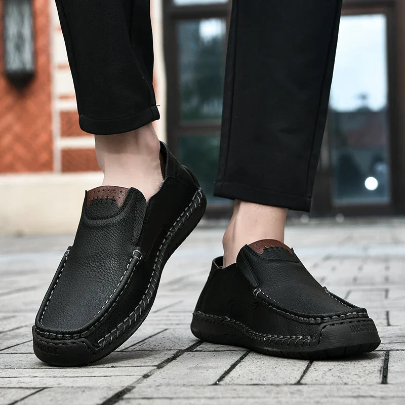 Men's Handmade Vintage Loafers, Stylish Low-Top Slip-On Casual Shoes, Suitable for All Seasons, Everyday Wear Flat Shoes, Comfortable, Breathable, Wear-Resistant, Non-Slip Footwear