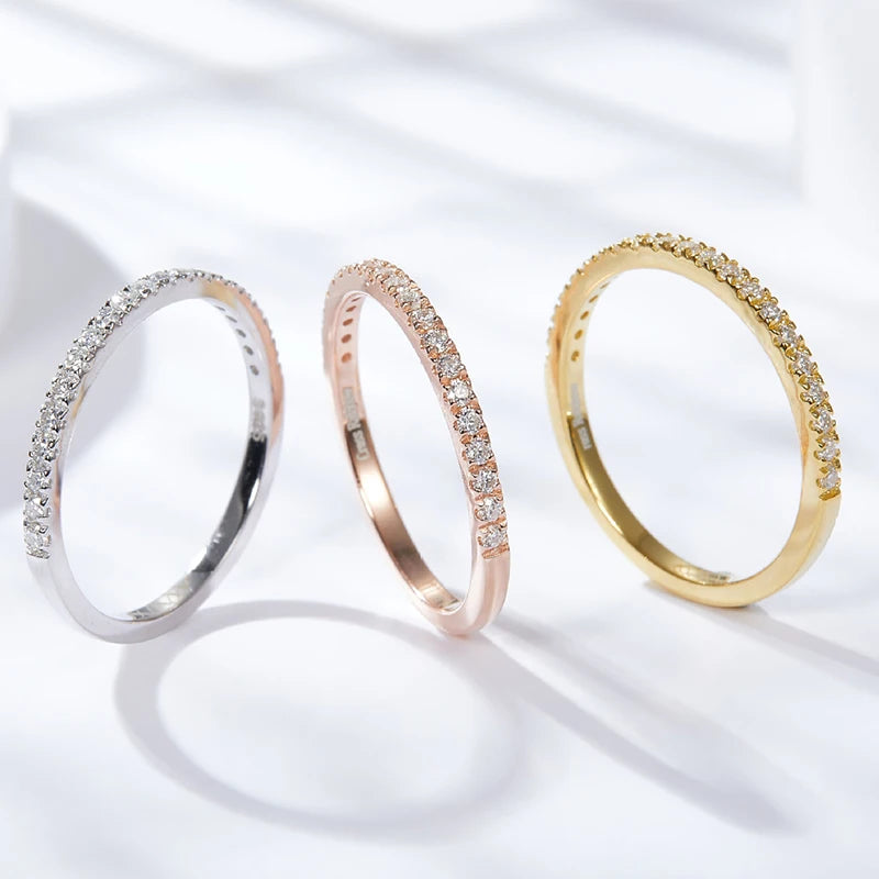 3pcs 0.2ct Moissanite Eternity Ring for Women Men 1.3mm 18k Gold Plated Sterling Silver Wedding Moissanite Band Jewelry