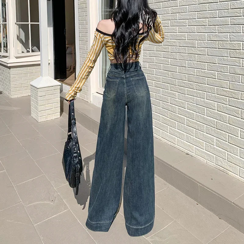 High-waisted Wide-leg Jeans Denim Flared Straight Pants