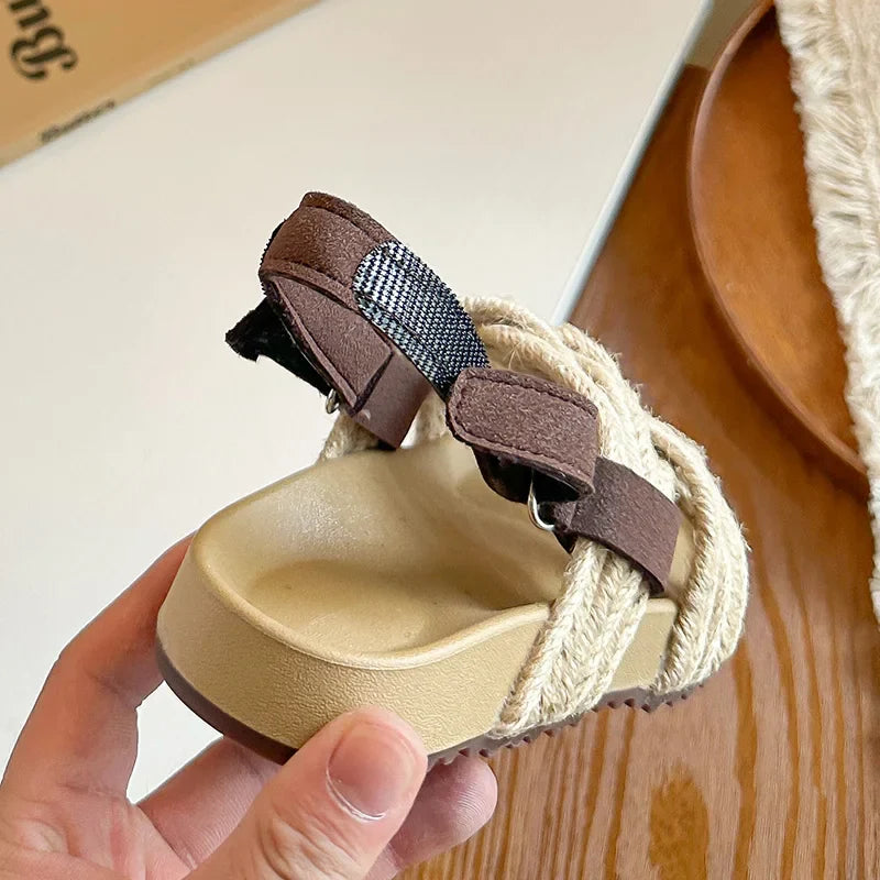 Children's Boho Braided Sandals Summer New Boys Girls Casual Shoes for Outdoor Daily Wear Open-toe Kids Platform Beach Sandals