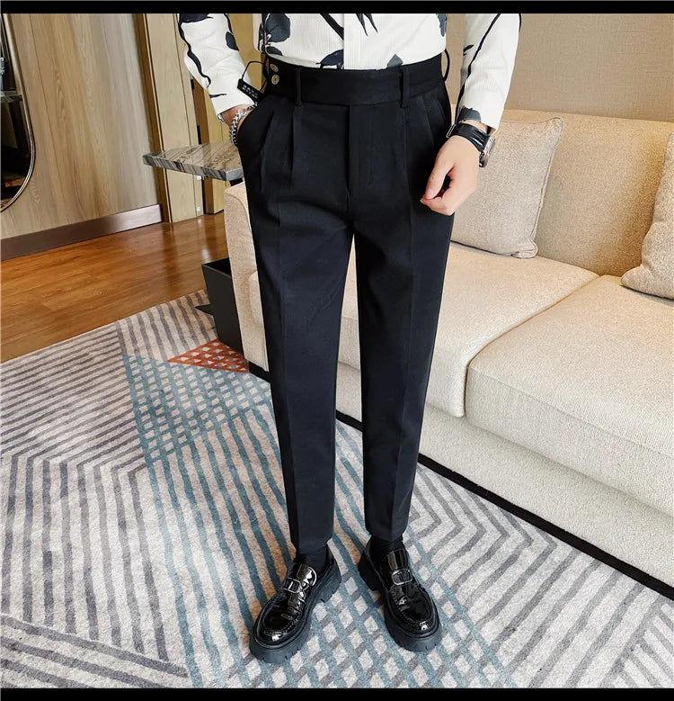Men's Slim Fit Naples Business Casual Trousers Made of Autumn and Winter Wool, Thickened for Warmth, Classic Ankle-length Pants.