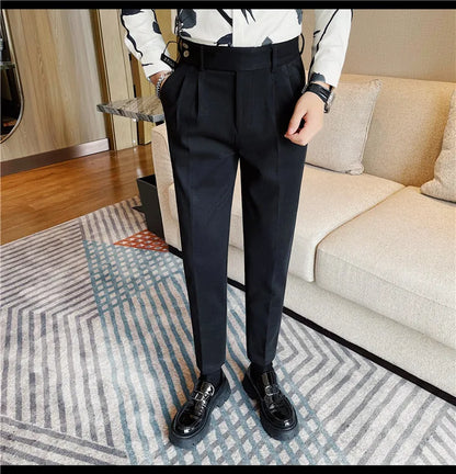 Men's Slim Fit Naples Business Casual Trousers Made of Autumn and Winter Wool, Thickened for Warmth, Classic Ankle-length Pants.