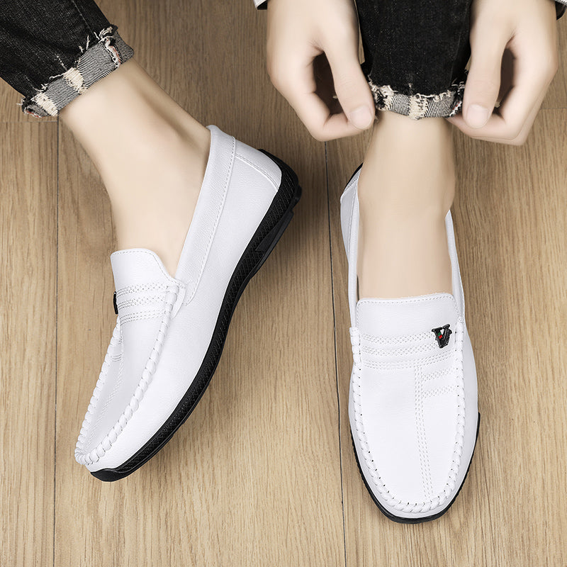 New White Black Leather Men Casual Shoes Luxury Brand Formal Dress Shoes Designer Men Loafers Breathable Slip on Driving Shoes