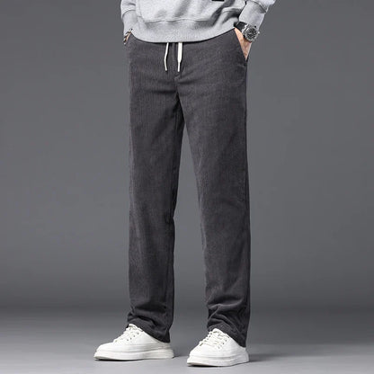 Straight Corduroy Classic Male Pants Khaki Black Gray Baggy Fashion Elastic Waist Trousers Soft Stretchy Casual Men's Clothing