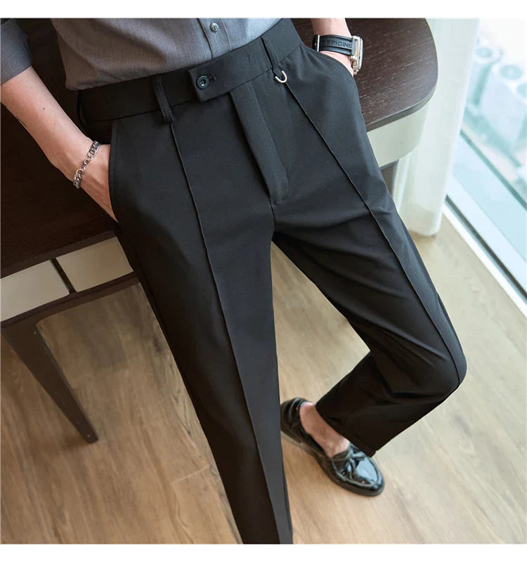 Men's business casual trousers, daily formal work pants, 2024 new high quality, plain color versatile ankle-length trousers.