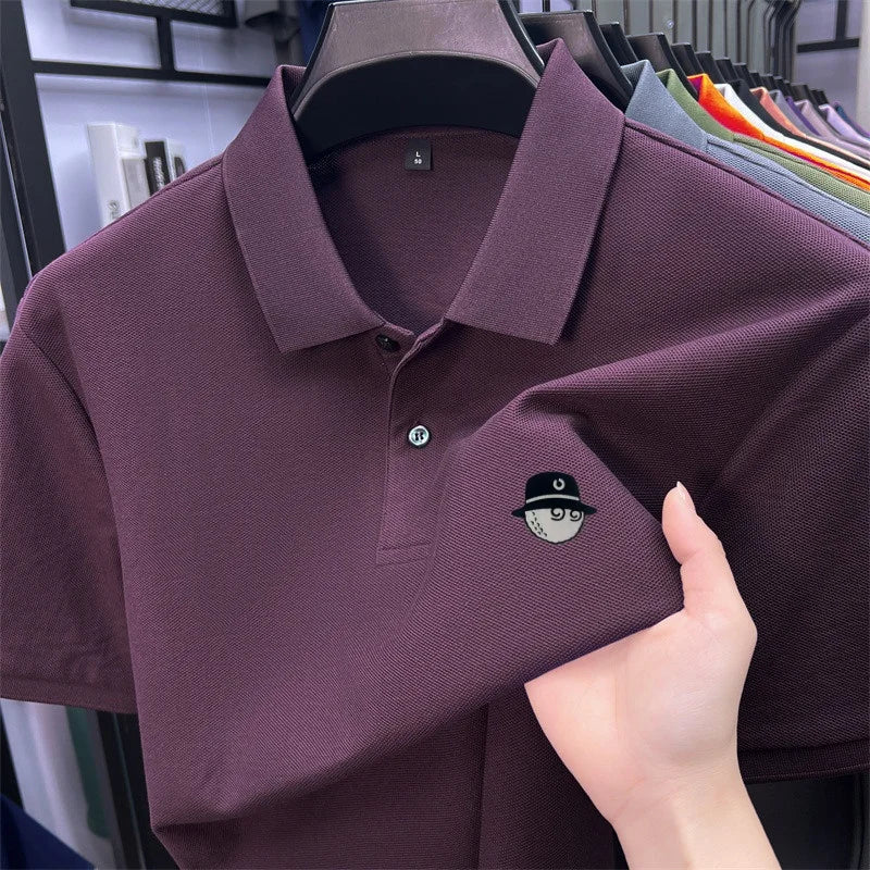 Men's Cotton100% High End Brand Lapel Polo Shirt Summer New Solid Color Print Short Sleeve T-Shirt Casual Breathe Men's Clothing