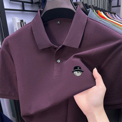 Men's Cotton100% High End Brand Lapel Polo Shirt Summer New Solid Color Print Short Sleeve T-Shirt Casual Breathe Men's Clothing