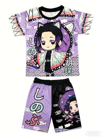 Demon Slayer Kids T-shirt Shorts Set  Anime Kimetsu Tanjiro Rengoku Zenitsu Print BoysGirls Casual Summer Outfit 2Pcs Sportswear