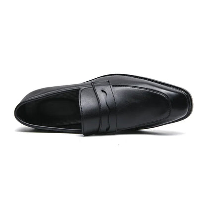 Men’s leather penny loafers pointed toe slip-on dress shoes business casual brown