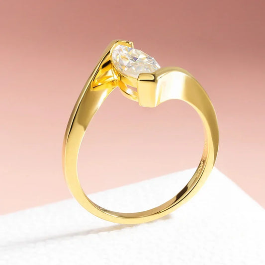18K Plated 1CT Marquise Cut Moissanite Solitaire Ring for Women 100% 925 Sterling Silver Lab Diamond Weddind Band Bride
