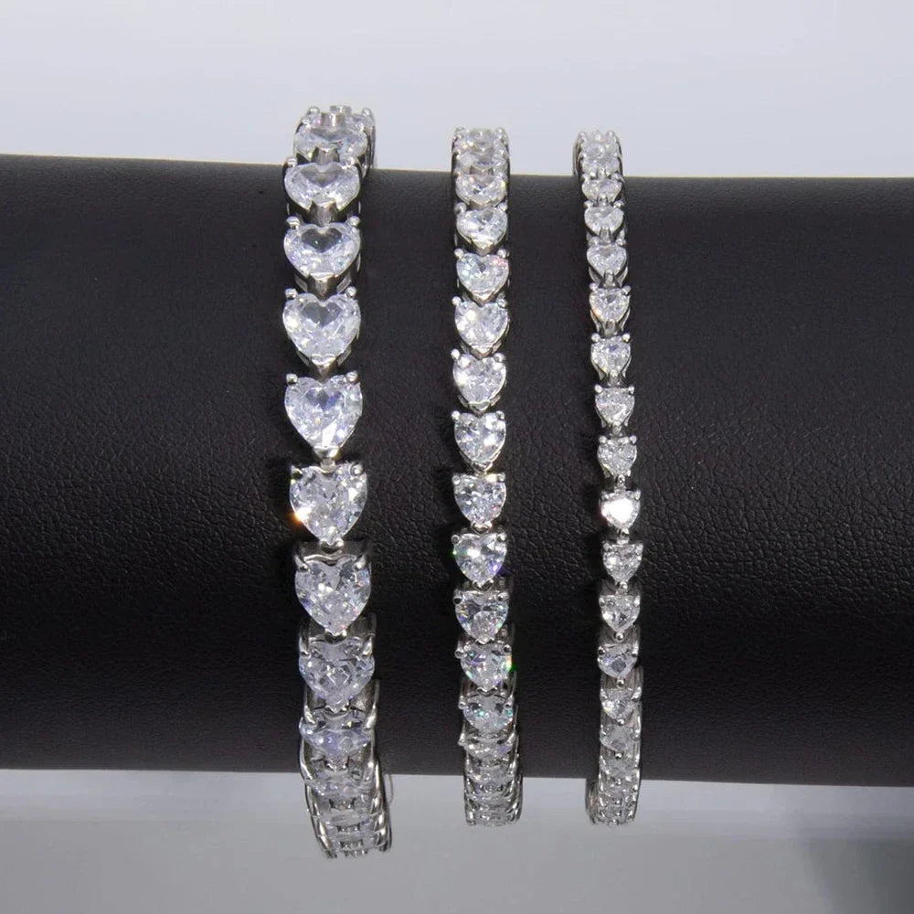 3/5/6.5mm Heart Cut Moissanite Tennis Bracelet with Certificates 925 Sterling Silver Sparkling Diamond Bracelets for Women