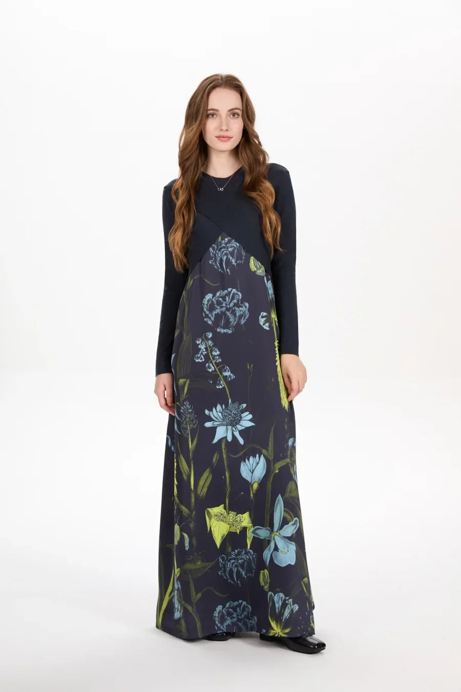 elegance slip satin dress + knitting cross top +mockneck woman clothing set adjustable maxi floor length