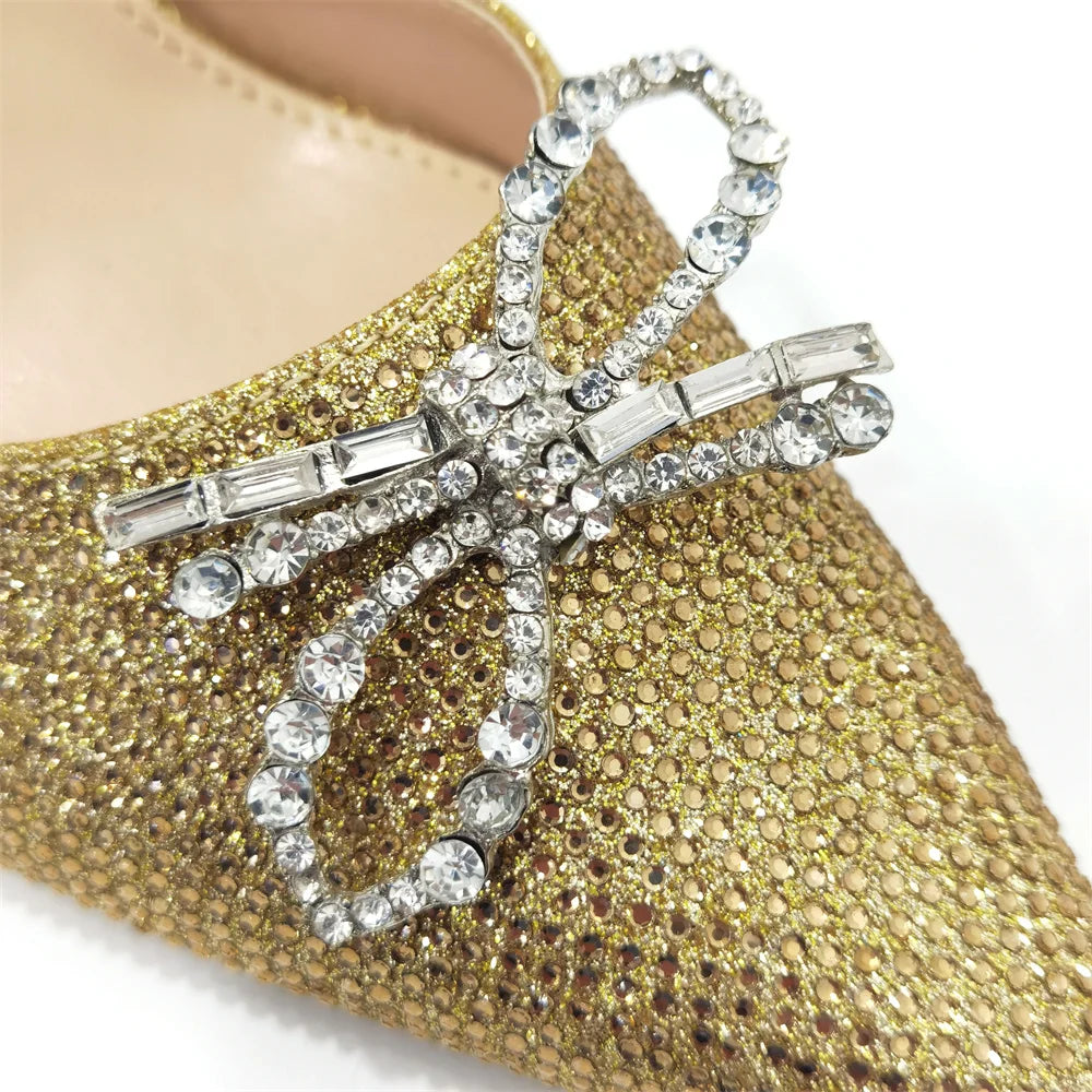 Pointed Toe Ladies Sandal Shoes Matching Bag Set in Gold Color For Nigerian Women Wedding