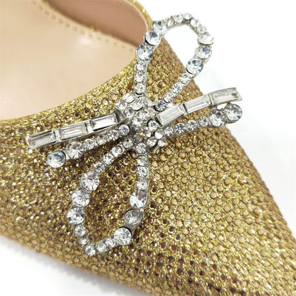 Pointed Toe Ladies Sandal Shoes Matching Bag Set in Gold Color For Nigerian Women Wedding