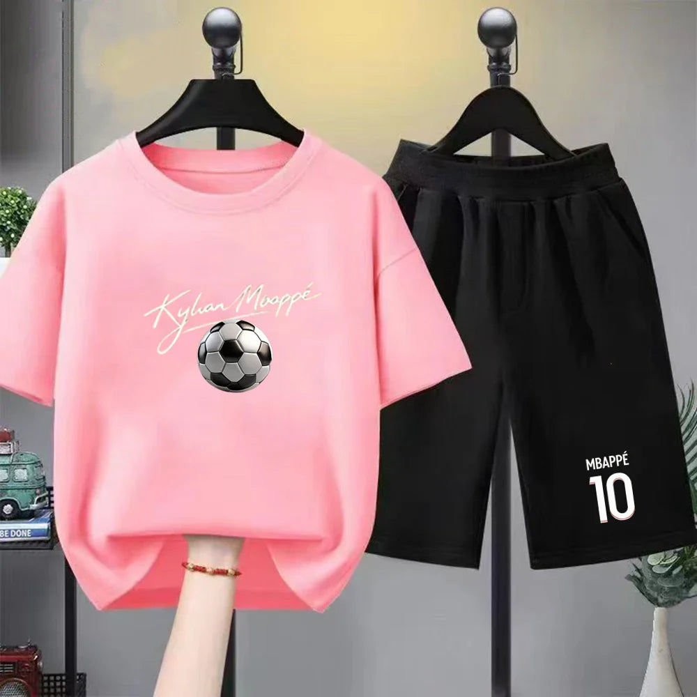 Kids T-Shirt suit boys black girls red Outfit Short Sleeve T-Shirt Children's Age 3-12 Football player number 10 Cool Clothing
