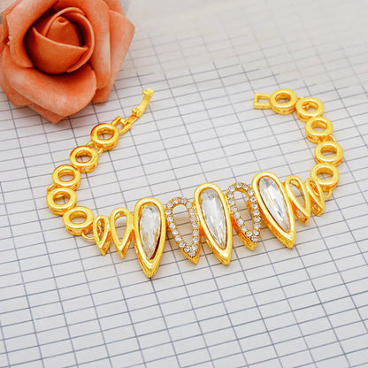 Women Gold Color Jewelry Sets Blue Pendant Necklace Earrings Bracelet Ring Sets Party Gifts