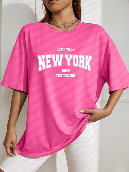 Quando 1968 A Nova Iorque É Jovem Camisetas Femininas De Algodão Oversize Camisetas Diárias Criatividade Roupa Casual Individual De Rua