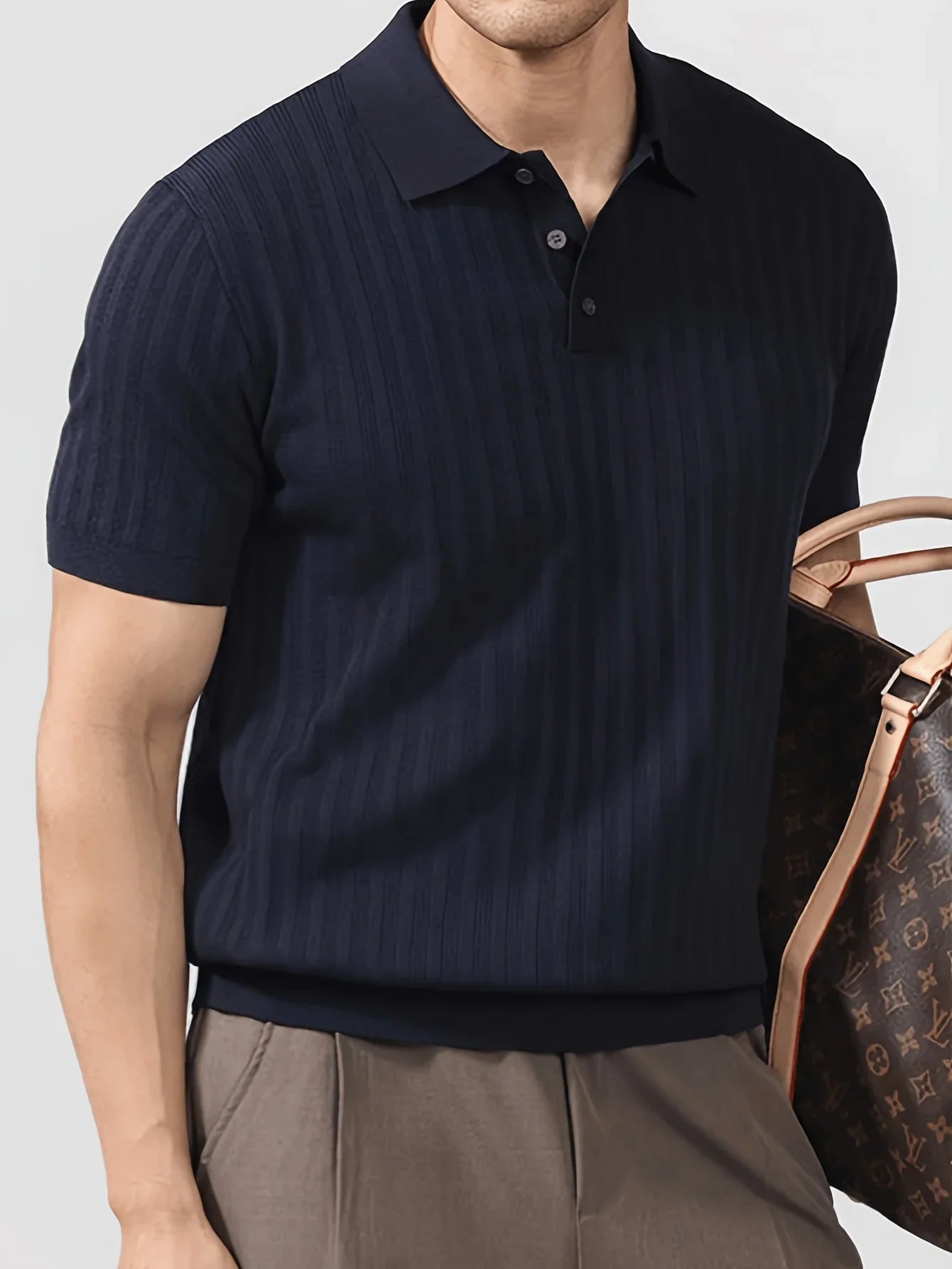 Cool and stylish men's ice-cold silk knitted polo shirt for summer, trendy brand polo shirt with a collared design, perfect for