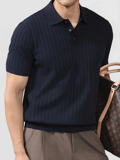 Cool and stylish men's ice-cold silk knitted polo shirt for summer, trendy brand polo shirt with a collared design, perfect for