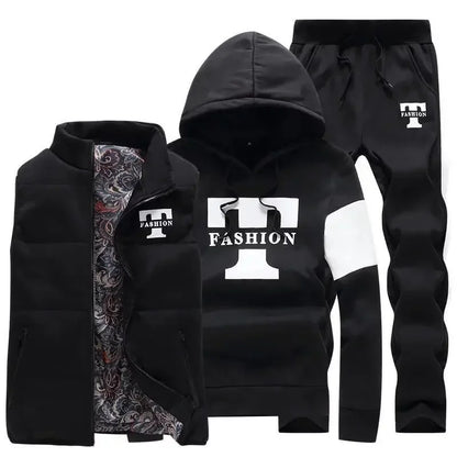 3 Pieces Set Hoodies+Vest+Pants Casual Track Suit Clothing Coats Winter Thick Warm Tracksuit for Couple Printed Mens Set Vest