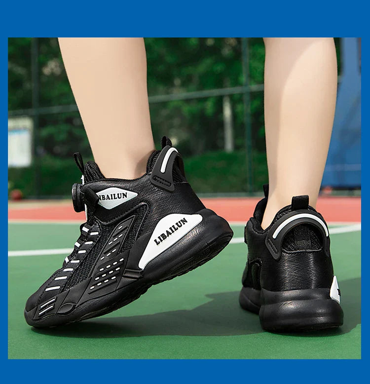 New Children Basketball Shoes Swivel Button Boys Fashion Sneakers Girls School Sport Shoes Kids Casual Trainers Outdoor Shoes