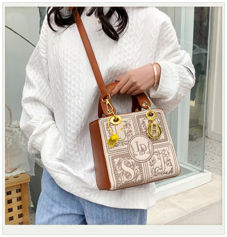 Fashion Top-Handle Bag for Ladies Elegant Handbag with Royal Embroidery Design Versatile Crossbody Style Women Handbags Hand Bag
