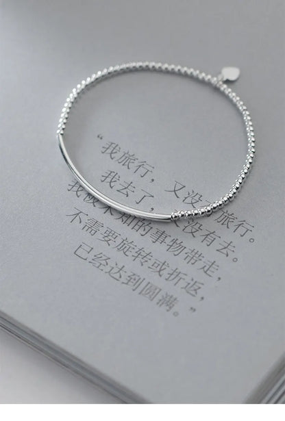 16cm Bracelets For Women Silver 925 Heart Silver Elastic Rope Round Bead Chain Sterling 925 Silver Women's Bracelet