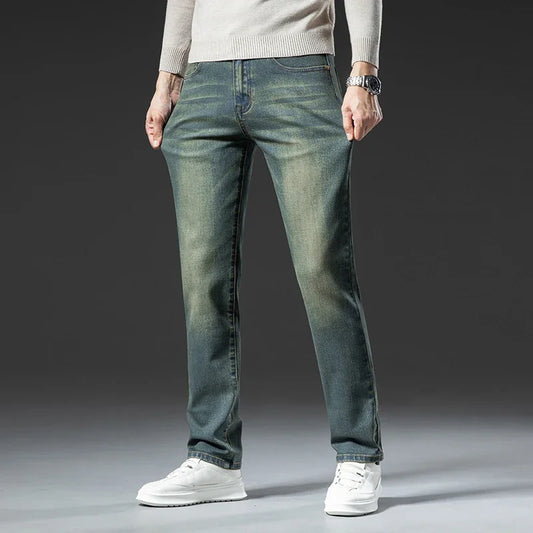 Premium Jeans Men's Autumn 2023 New Elastic High End Business Casual Old Vintage Straight Leg Jeans