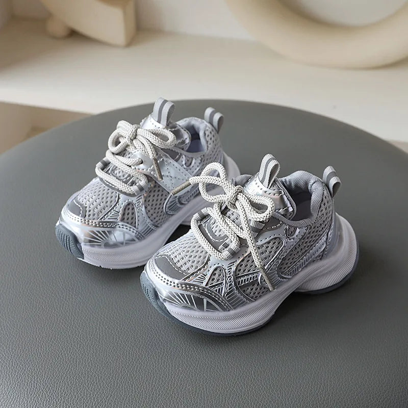 Girls' Sports Shoes 2025 New Style Soft Sole Children's Casual Shoes Fashionable Breathable Stripe Dad Shoes for Kids Boy