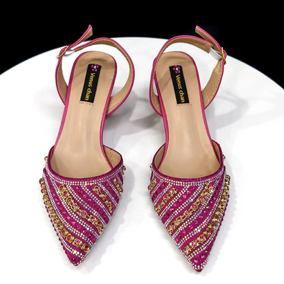 Italian Design Rhinestone-encrusted Ladies Party Women Shoes And Bag Nigeria Gold Mini Bag Women High Heels