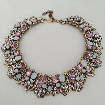 2025 New Fashion Crystal Rhinestones Large Collar Choker Necklace Earrings Women Jewelry Sets Indian Statement Wedding Necklace