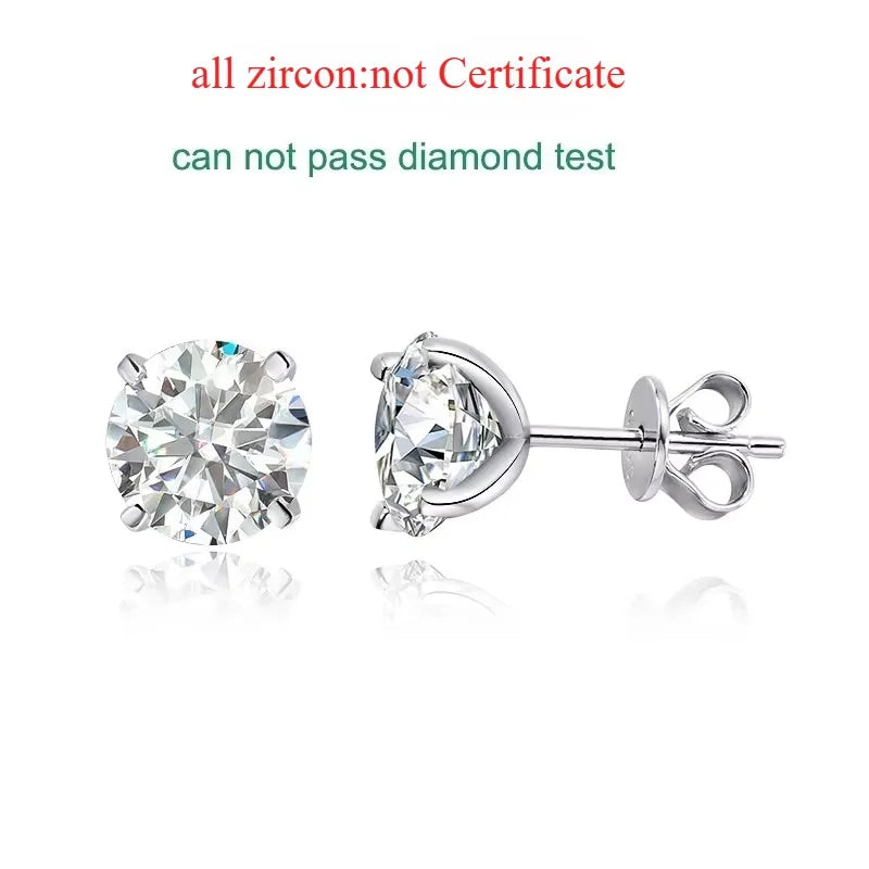 Each 0.2-2CT Certified Moissanite Stud Earrings for Women 4 Claw Sparkling Wedding Party Jewelry Sterling Silver S925