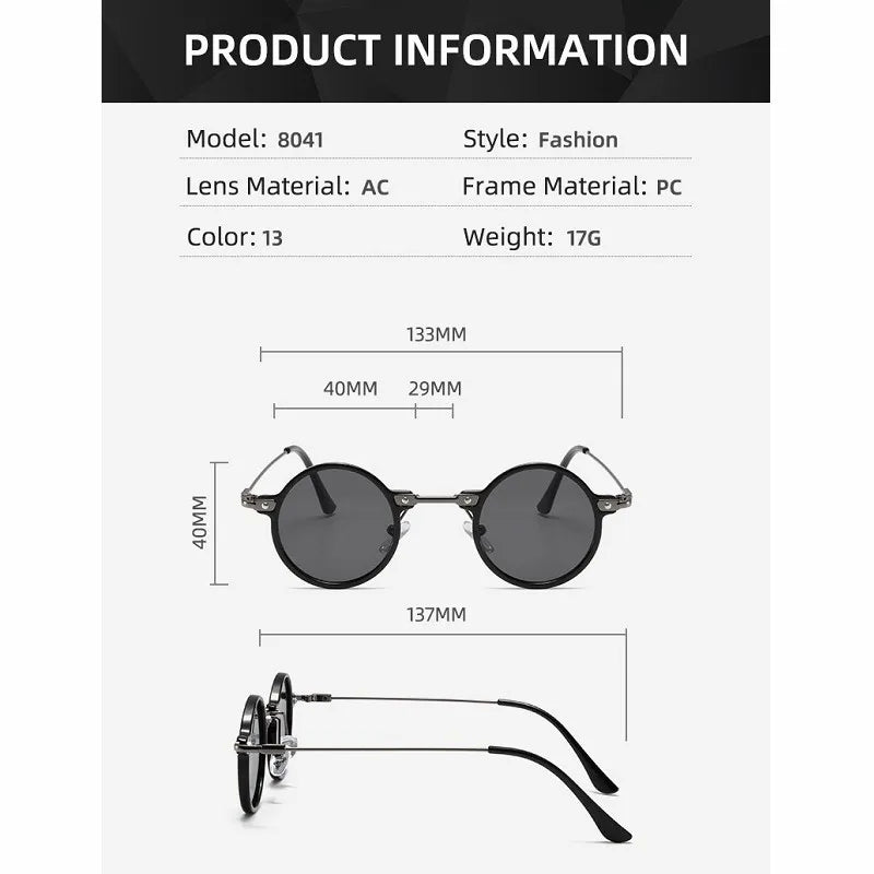Retro Steampunk Round Sunglasses – UV400 Metal Frame | Men & Women