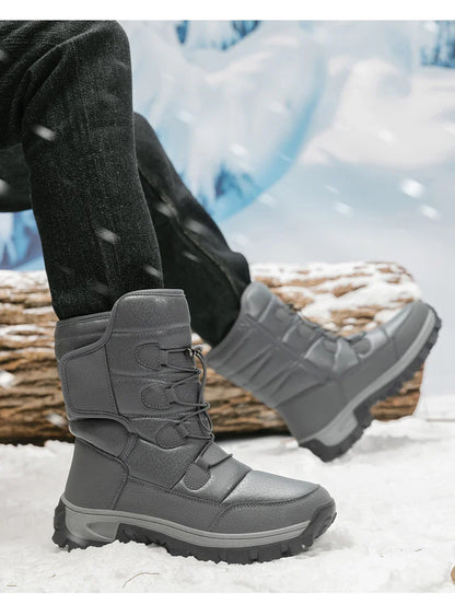 New Warm Men Plush Snow Boots High Top Winter Men's Boots Waterproof Winter Motorcycle Boots Outdoor Anti-Slip Men Hiking Boots
