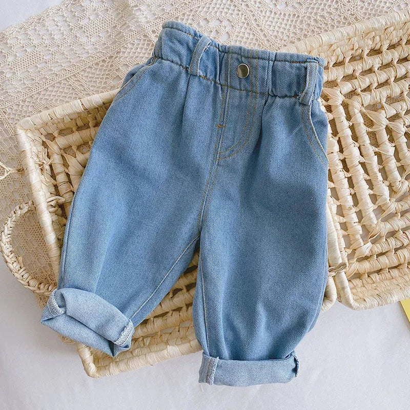 Spring Autumn Solid Kids Boys Straight Pants Fashion Children Clothing Trousers Brief Jeans for 1-6 Years