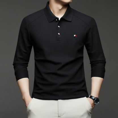 Original Design Men's Polo Shirt Lapel Long Sleeve T-Shirt Autumn New Solid Exquisite Letter Embroider Business Smart Menswear