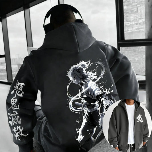 Anime Rengoku Kyoujurou Printed Zipper Hoodie Autumn/Winter  Men's and Women's Casual Sports Sports Shirt Top