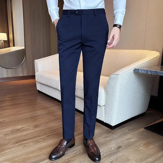 SIZE 28-44 High -end Brand Boutique Real -time Solid Color Men's Casual Business Suit Pants Luxury Men's Slim Casual Trousers