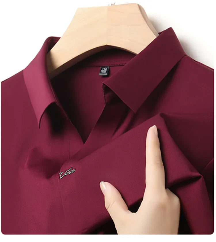 2024 High-quality Elastic Stretch POLO, Business Casual Men's Short-sleeved Shirt, Seamless V-neck M-4XL Men's Polo Shirt